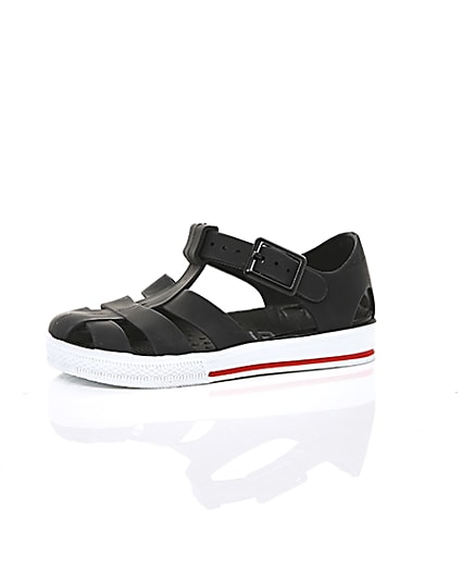 360 degree animation of product Mini boys black jelly caged sandals frame-23