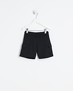 Mini boys black jersey cargo shorts