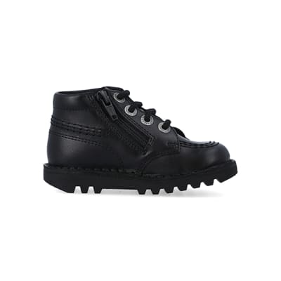 360 degree animation of product Mini boys black Kickers lace up shoes frame-15
