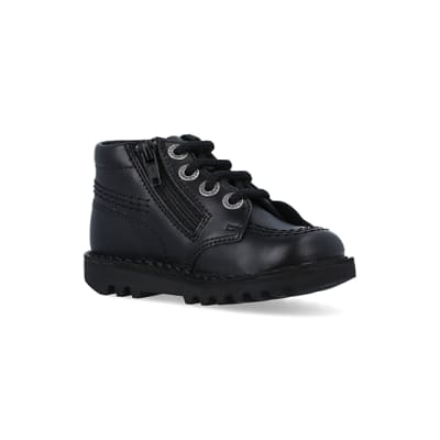 360 degree animation of product Mini boys black Kickers lace up shoes frame-17