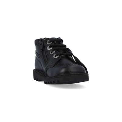 360 degree animation of product Mini boys black Kickers lace up shoes frame-19