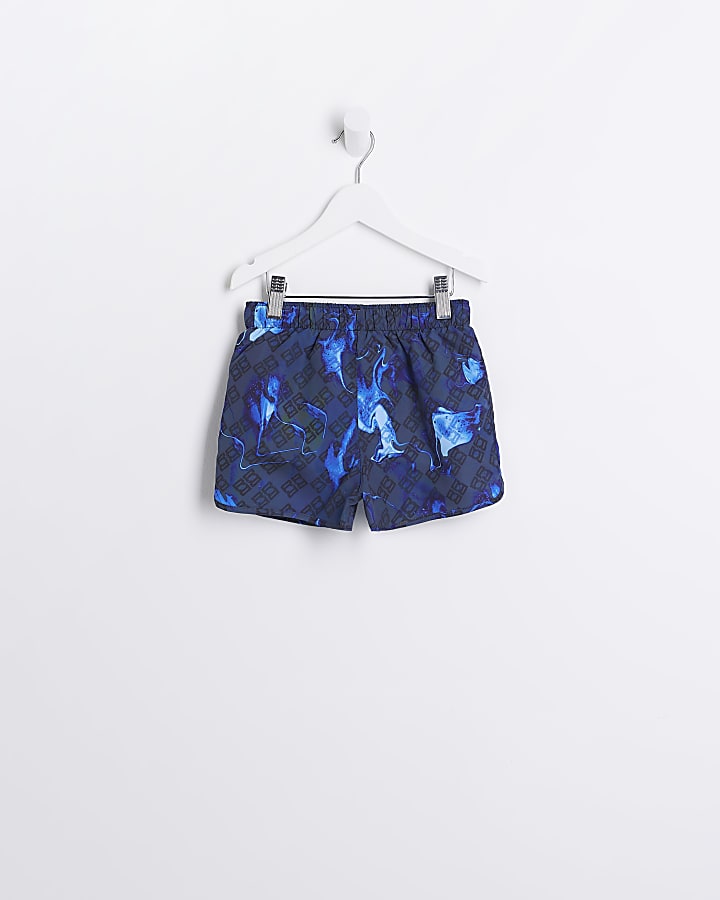 Mini Boys Black Lightning Print Swim Shorts