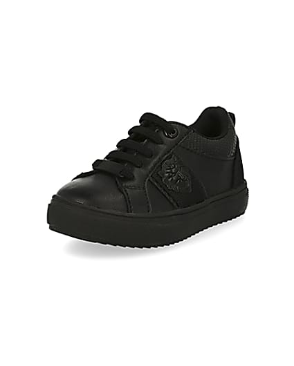 360 degree animation of product Mini boys black lion embossed trainers frame-0