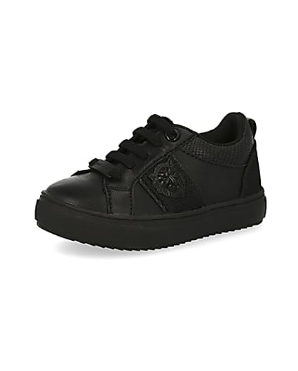 360 degree animation of product Mini boys black lion embossed trainers frame-1
