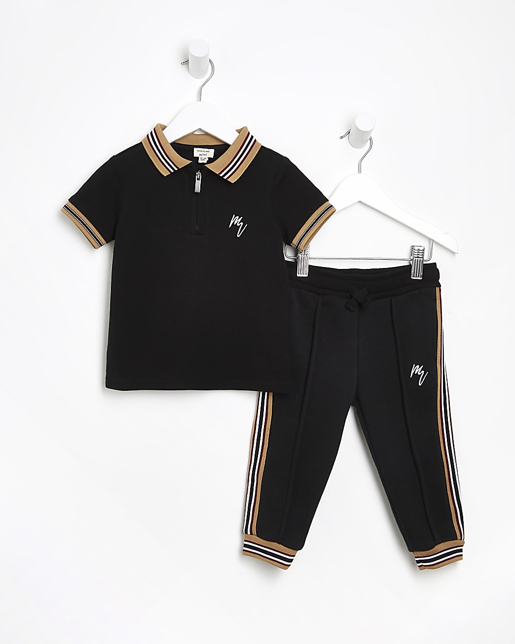 Mini boys black Maison Rivera polo shirt set