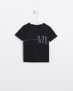 Mini Boys Black Maison Riviera Logo T-shirt