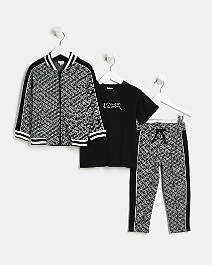 Mini Boys Black Monogram Jacket Outfit