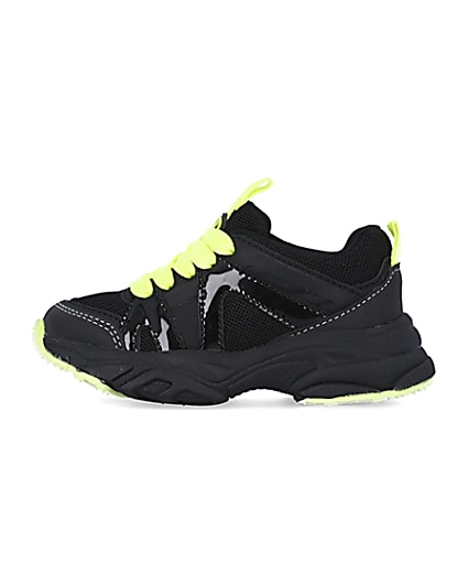 360 degree animation of product Mini boys black neon lace up chunky trainers frame-3
