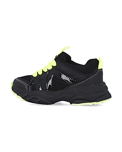 360 degree animation of product Mini boys black neon lace up chunky trainers frame-4
