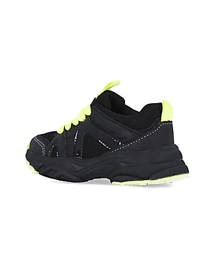 360 degree animation of product Mini boys black neon lace up chunky trainers frame-5