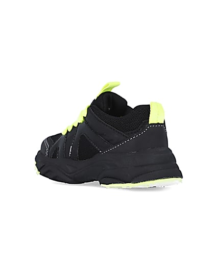 360 degree animation of product Mini boys black neon lace up chunky trainers frame-6