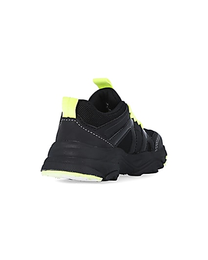 360 degree animation of product Mini boys black neon lace up chunky trainers frame-11