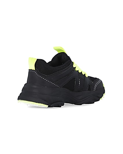 360 degree animation of product Mini boys black neon lace up chunky trainers frame-12