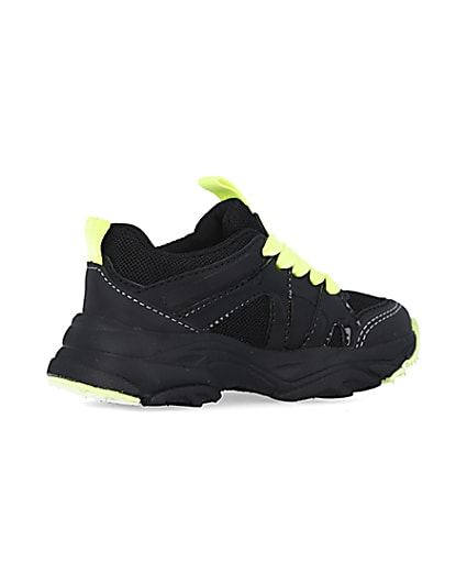 360 degree animation of product Mini boys black neon lace up chunky trainers frame-13