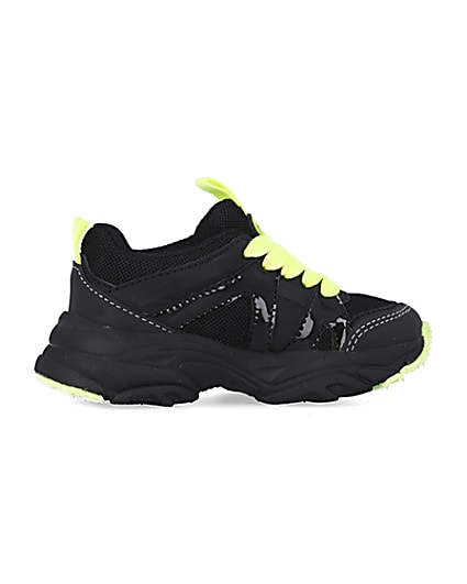 360 degree animation of product Mini boys black neon lace up chunky trainers frame-14