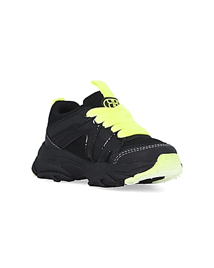 360 degree animation of product Mini boys black neon lace up chunky trainers frame-18