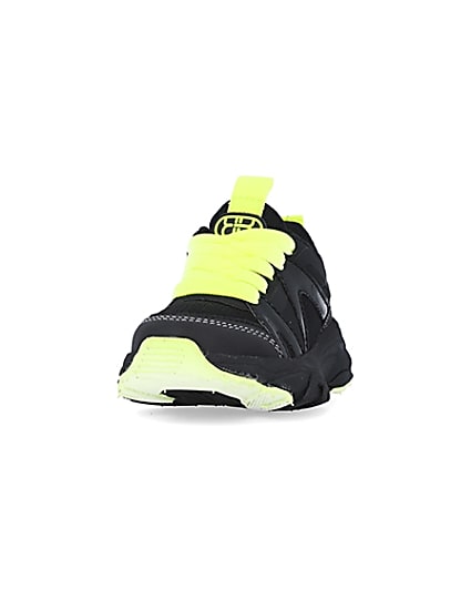 360 degree animation of product Mini boys black neon lace up chunky trainers frame-22