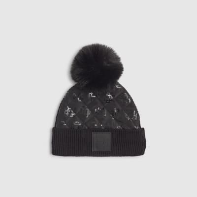 Mini Boys Black Nylon Monogram Beanie Hat