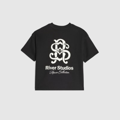 Mini Boys Black Oversized RR Graphic T-Shirt