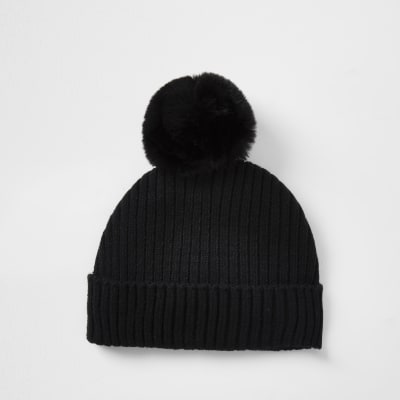 boys black pom pom hat