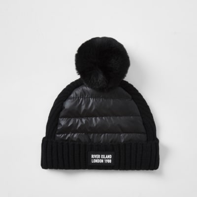 boys black pom pom hat