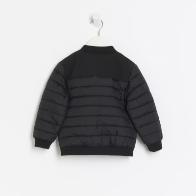 Mini boys black padded sleeve bomber jacket River Island