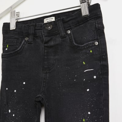 Mini boys black paint detail skinny jeans