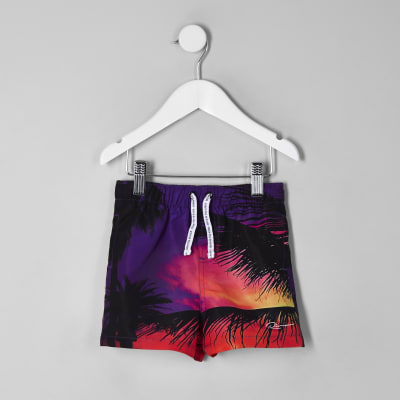 Mini boys black palm swim shorts