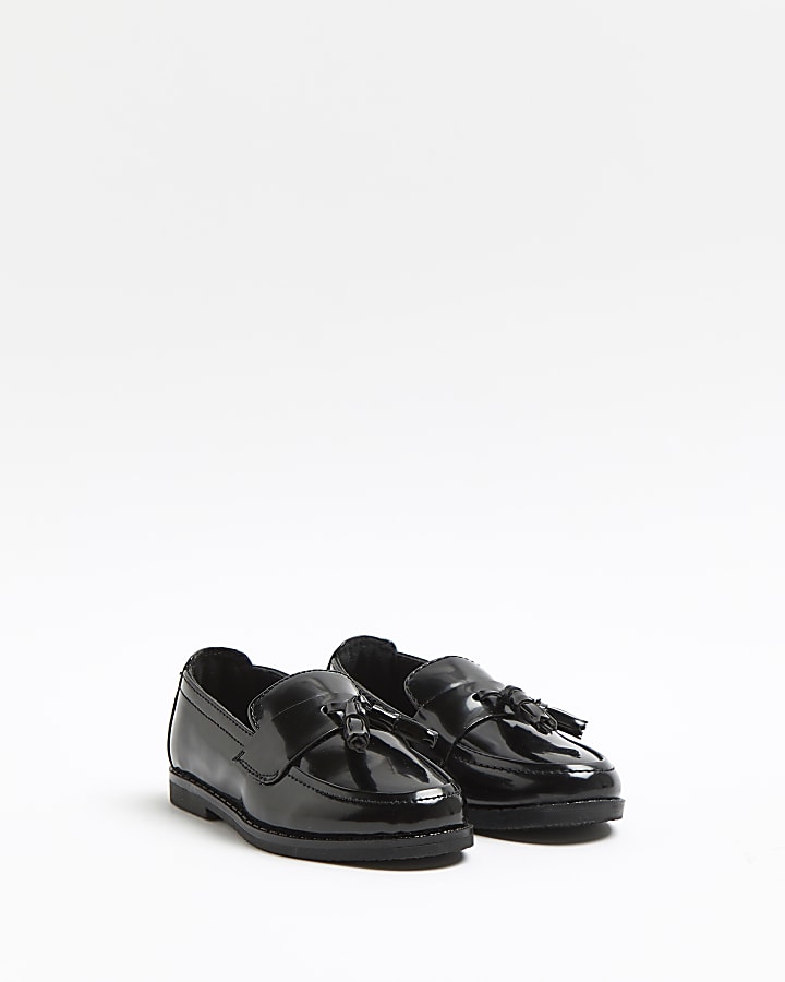 Mini boys black patent tassel loafers