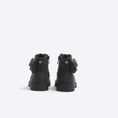 Mini boys black pocket boots River Island