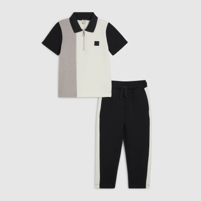 Mini Boys Black Premium Polo Shirt Set