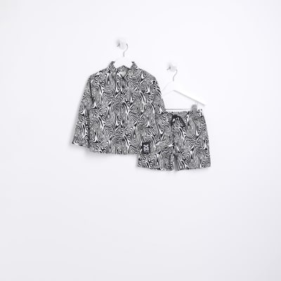 Mini Boys Black Printed Shirt and Shorts Set