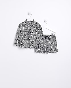 Mini Boys Black Printed Shirt and Shorts Set
