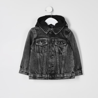 denim jacket with black hood