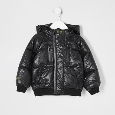 river island puffer jacket with hood in black