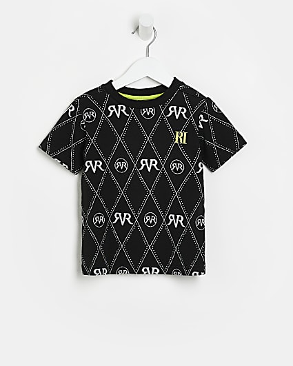 Mini boys black RI diamond monogram t-shirt