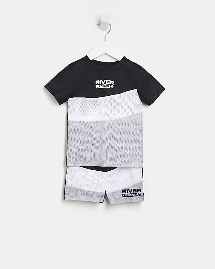 Mini boys black RI mesh t-shirt and shorts