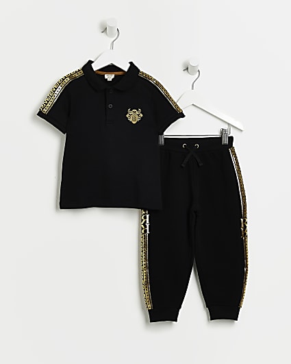 Mini boys black RI monogram polo outfit