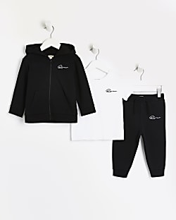 Mini boys black River hoodie 3 piece outfit