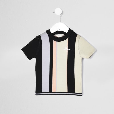 boys black and white striped t shirt