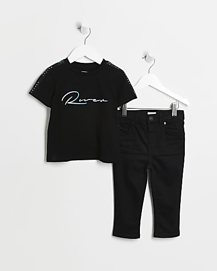 Mini boys black River t-shirt & Jean outfit