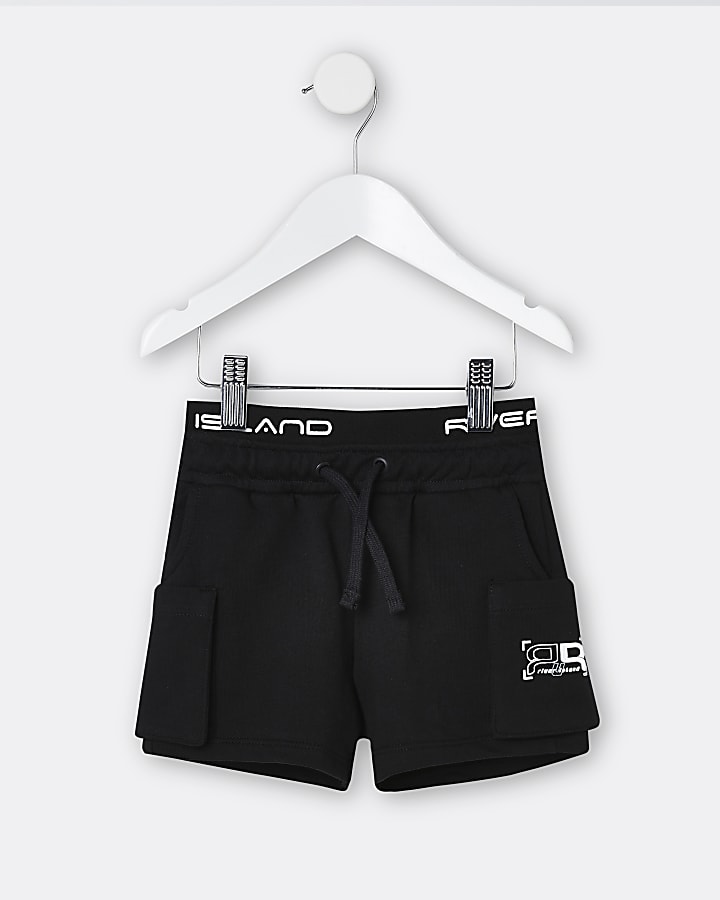 Mini boys black RR waistband shorts