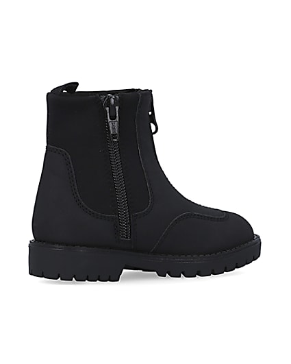 360 degree animation of product Mini Boys Black Rubber Scuba Zip Front Boots frame-13