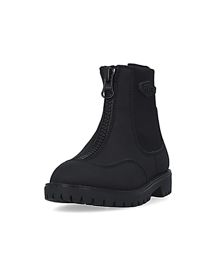 360 degree animation of product Mini Boys Black Rubber Scuba Zip Front Boots frame-23
