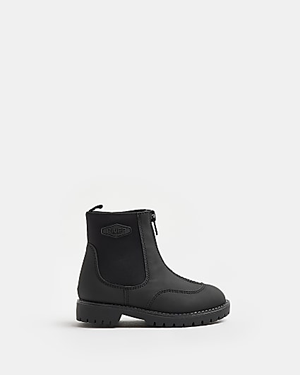 Mini Boys Black Rubber Scuba Zip Front Boots