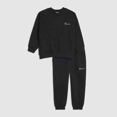 Mini Boys Black Scripty River Sweatshirt Set