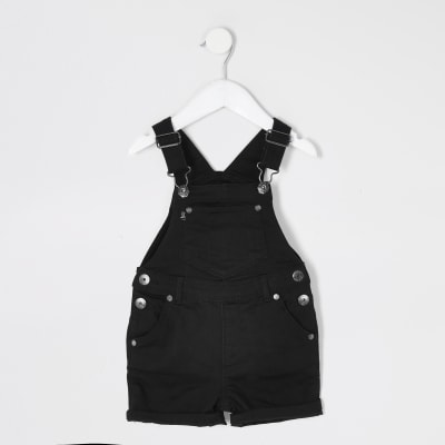 black denim dungaree shorts