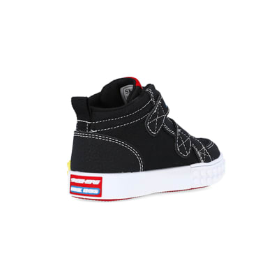 360 degree animation of product Mini Boys Black Skechers Brick Trainers frame-12