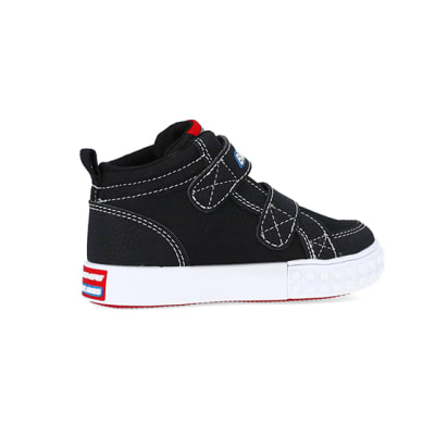 360 degree animation of product Mini Boys Black Skechers Brick Trainers frame-14
