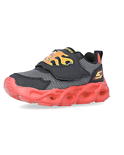 360 degree animation of product Mini Boys Black Skechers Flame Trainers frame-1